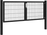 Hillfence met. dubbele poort Premium+slot 300x100cm zwart-Geleverd inclusief slot én bevestigingsmateriaal