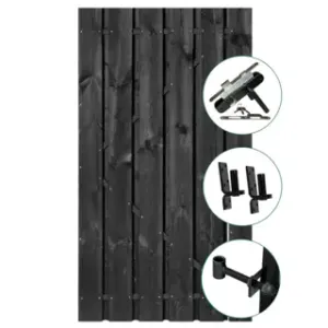 Tuindeur RVS Inbouwslotset Grenen Zwart Geschaafd100x195-Zwart gespoten grenen