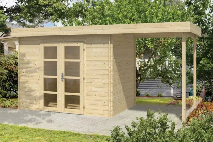 Blokhut - Tuinhuis 28mm Bochum middelmodern met overkapping-