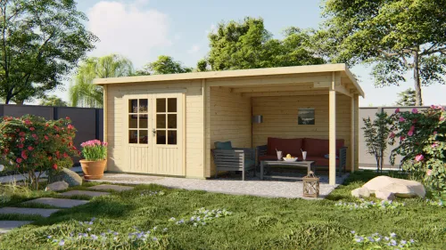 Blokhut - Tuinhuis 28mm Chappo met overkapping-