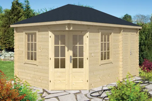 Blokhut - Tuinhuis 28mm Sigrid met aanbouw-