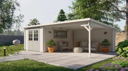 Blokhut - Tuinhuis 40mm groen geïmp. Anton met overkapping-